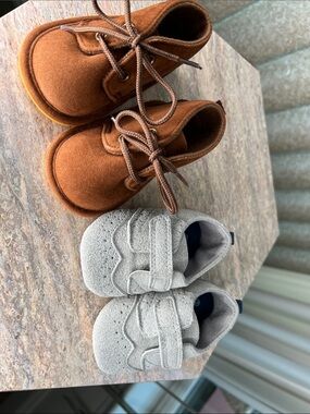 Kids Brown and Light Gray Suede Shoes - Classic Lace and Hook & Loop Styles S-2